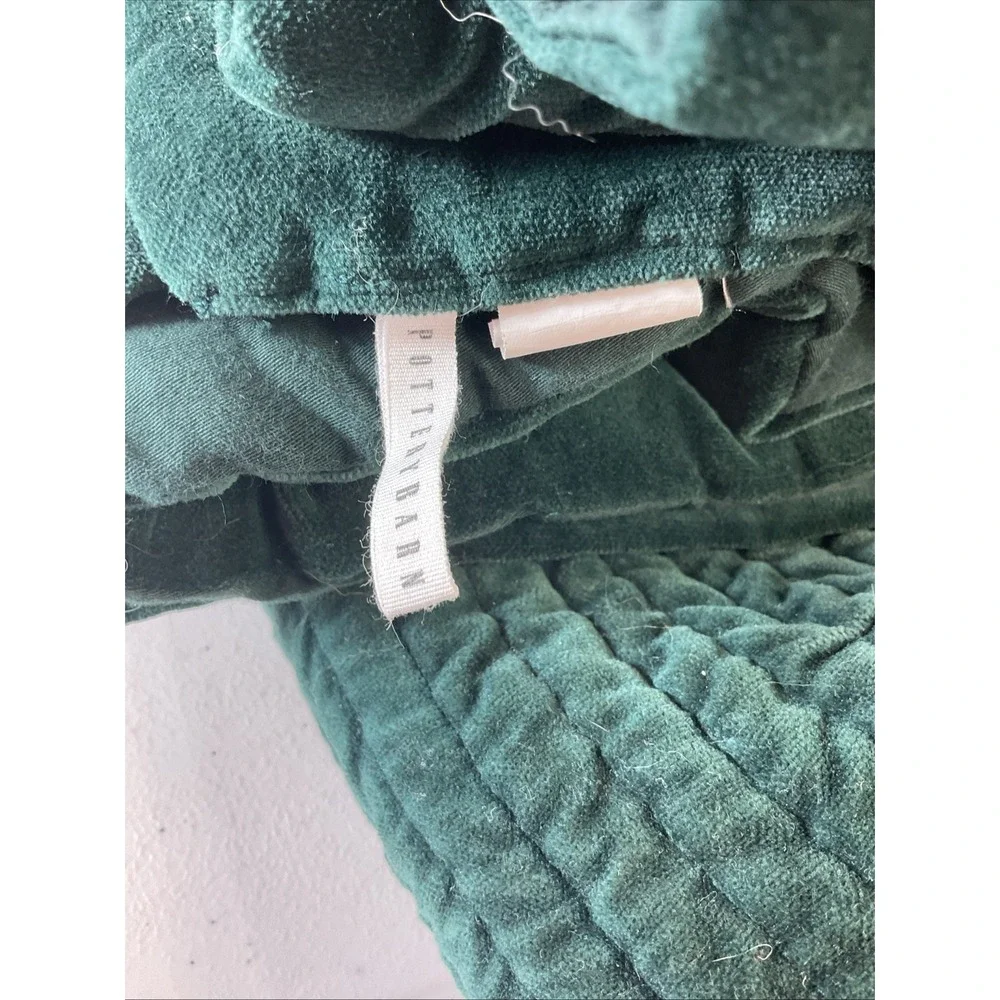 Pottery‎ Barn Hunter Green Velvet Full/Queen Quilt Pick Stitch 90